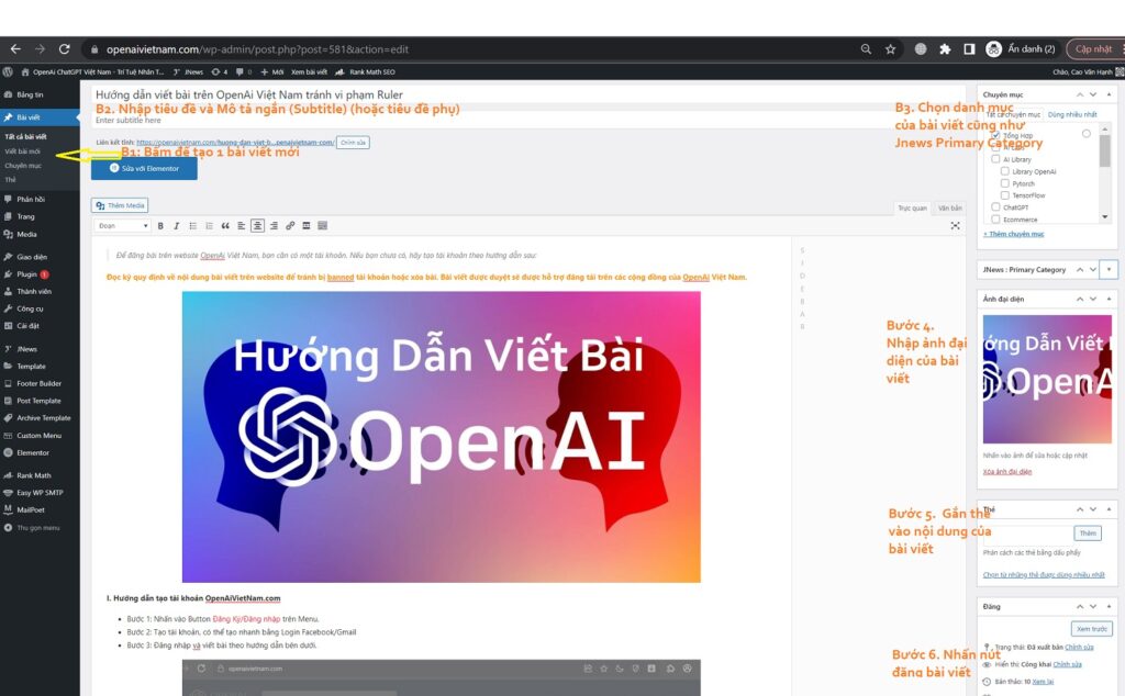 Hướng dẫn đăng tải, nhập nội dung bài viết trên OpenAiVietnam.com